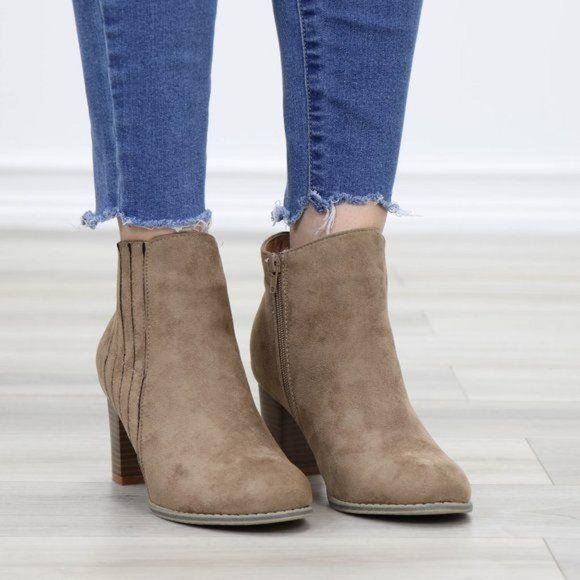Faux Suede Bock Heel Ankle Bootie - Picture 2 of 13